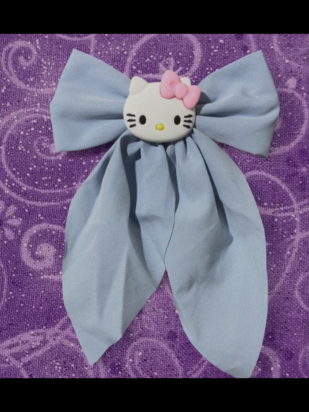 Hello Kitty Light Blue Fabric Bow with Pink Accent